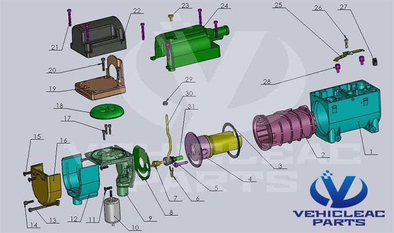 5kw Heater Disassembly Drawing and Coolant Heater Parts List Diagram - 5KW Parking Coolant Diesel Heater